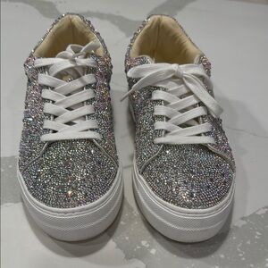 Betsey Johnson Sparkling Silver Sneakers with White Laces. Tons of compliments!